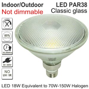 PAR38 LED Flood Light Bulb,Classic Glass,Bright White Light,18W(=70W-150W PAR38 Halogen Equivalent) LED Daylight 5000K,E26 Base,Indoor/Outdoor Waterproof IP65,120V,4-PACK