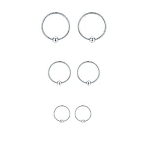 Sterling Silver Small Hoop Earrings Hypoallergenic Mini Tiny Ear Piercing Endless 20G Ball Bead Cut Nose Lip Rings Sleeper For Women (Silver-10/12/14mm)