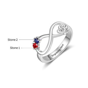 Molywoo Personalized Infinity Symbol Rings Double Hearts Best Friend Promise Rings with 2 Round Shape Simulated Birthstones Engraved Name Rings for Women Love Forever (6)