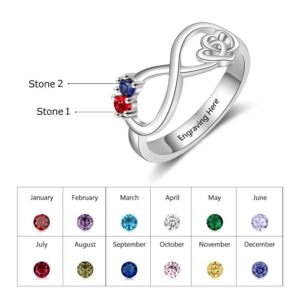 Molywoo Personalized Infinity Symbol Rings Double Hearts Best Friend Promise Rings with 2 Round Shape Simulated Birthstones Engraved Name Rings for Women Love Forever (6)