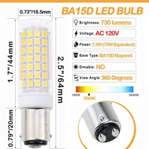 Lamsky Ba15d led Light Bulb 7.5W,B15 Double Contact Bayonet Base,120V Warm White 3000K,75W 80W JD Type T3/T4 Halogen Bulb Replacement Bulb,Not Dimmable(2-Pack)