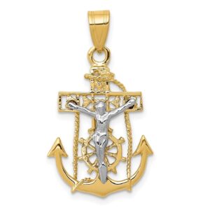 Diamond2Deal 14K Yellow Gold Mariners Religious Crucifix Cross Pendant Fine Jewelry for Women (L- 29 mm W- 17 mm)