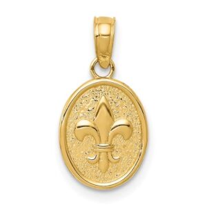 Diamond2Deal 14k Yellow Gold Polished Small Fleur De Lis in Oval Pendant