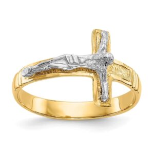 diamond2deal 14k yellow and white gold diamond-cut mens crucifix cocktail ring