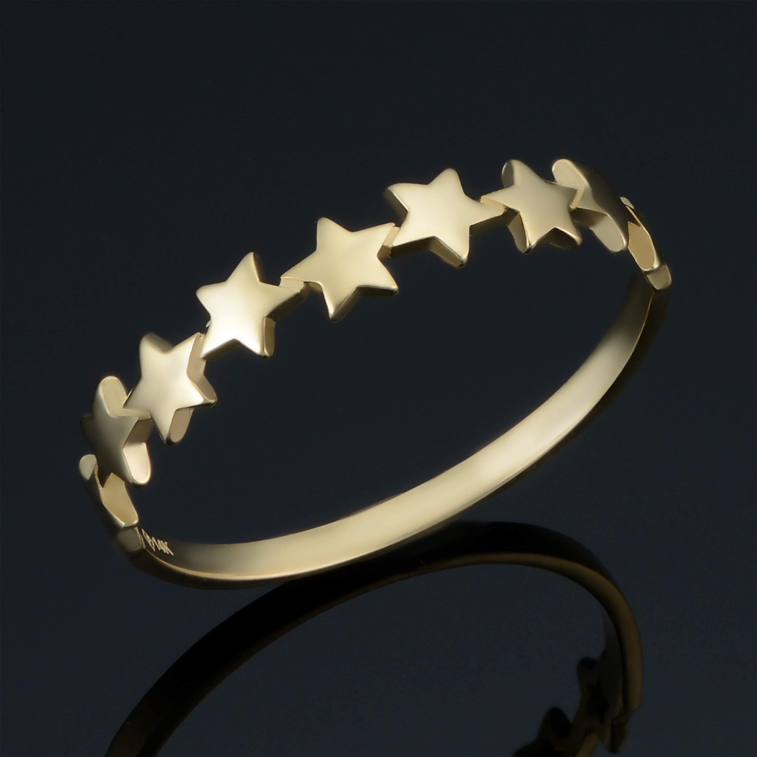 Kooljewelry 14k Yellow Gold Row of Star Minimalist Ring (size 7)