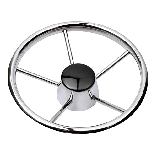 13-1/2“ Boat Steering Wheel Stainless Steel 5 Spoke Destroyer Style Steering Wheel with Knurling for Marine Yacht Boat