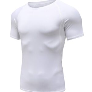 Holure Men's Workout Fitted Athletic Shirt Compression Short Sleeve Shirts White L