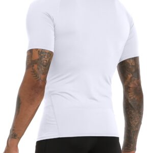 Holure Men's Workout Fitted Athletic Shirt Compression Short Sleeve Shirts White L