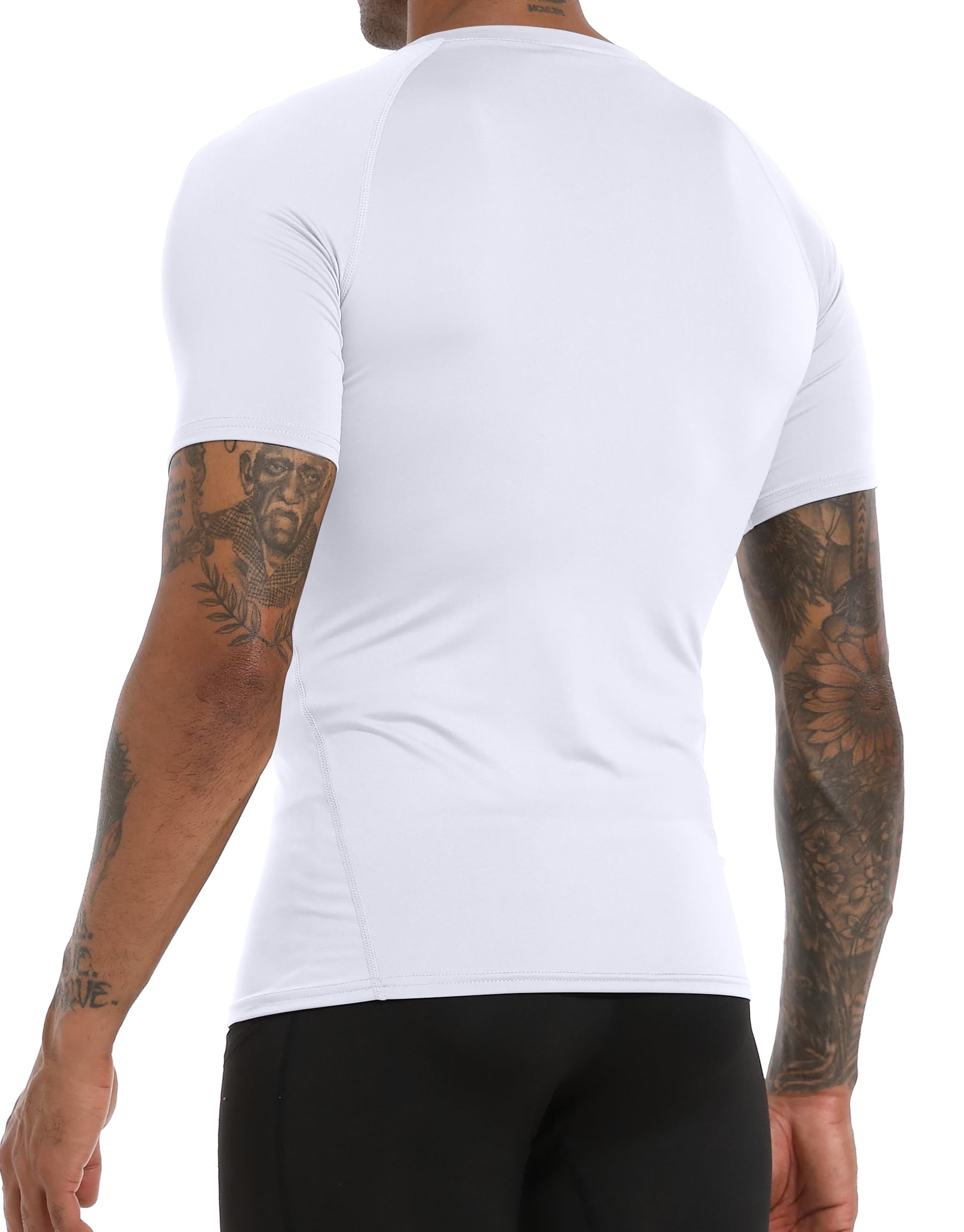 Holure Men's Workout Fitted Athletic Shirt Compression Short Sleeve Shirts White L