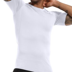 Holure Men's Workout Fitted Athletic Shirt Compression Short Sleeve Shirts White L