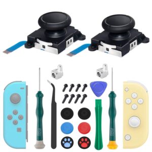 lonandy 2 pack joycon joysticks, joycon repair kit joystick replacement parts for nintendo switch, switch lite & switch oled, include thumb grips, metal lock buckles