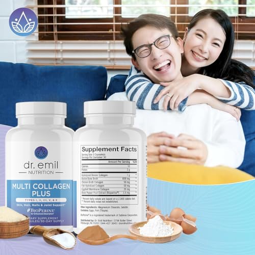 DR. EMIL NUTRITION Multi Collagen Pills - Collagen Supplements to Support Hair, Skin, Nails, & Joints - Hydrolyzed Collagen Supplements for Women with Types I, II, III, V & X - 90 Capsules