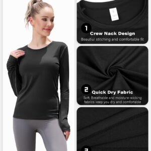 WANAYOU Women's Compression Shirt Dry Fit Long Sleeve Running Athletic T-Shirt Workout Tops (2 Pack(Black+White), X-Large)