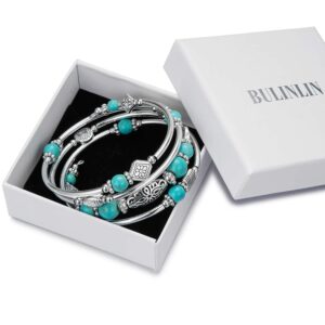 BULINLIN Layered Wrap Bangle Turquoise Bracelet - Bead Bracelet with Natural Agate Stone, Gifts For Women (01-Turquoise)