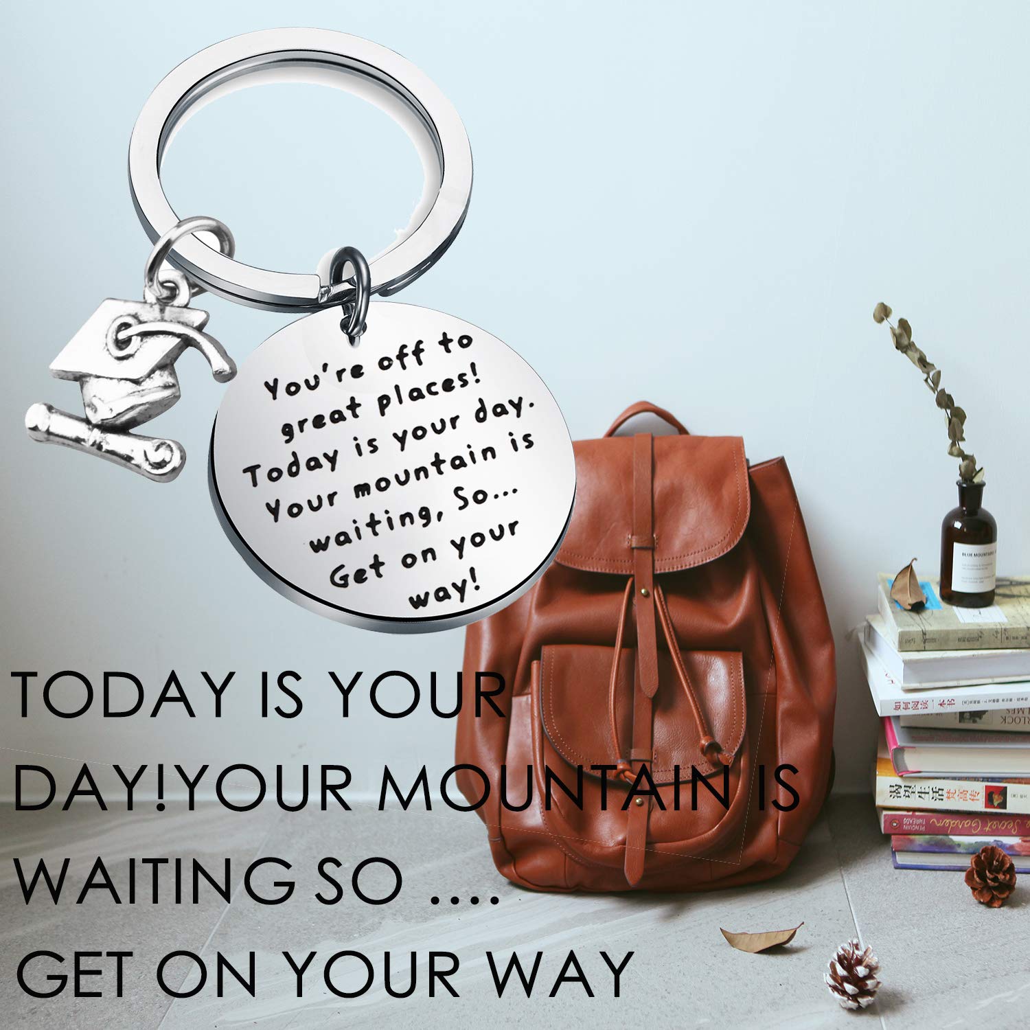 TGBJE Class Graduation Gift You’re Off to Great Places Keychain Mountain Quote Graduation Keychain Students Graduation Gift (Off To Great Places)