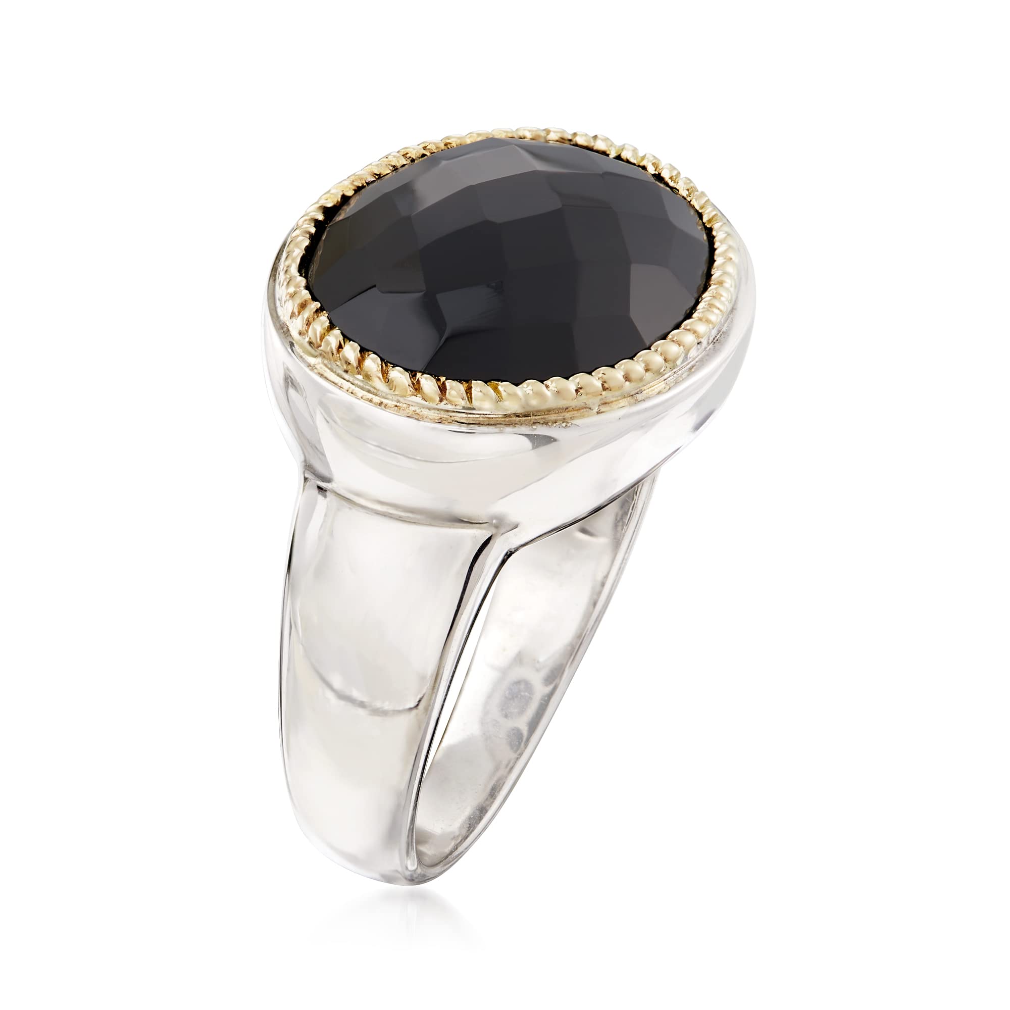 Ross-Simons Black Onyx Ring in Sterling Silver With 14kt Yellow Gold. Size 8