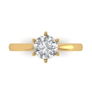 Clara Pucci 1.0 ct Round Cut Solitaire Genuine Moissanite Wedding Bridal Designer Anniversary Engagement Ring in 14k yellow Gold for Women