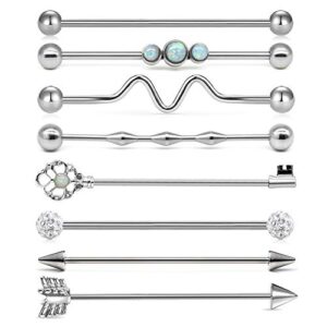 modrsa 14g stainless steel industrial barbell earring cartilage body piercing jewelry 38mm 1&1/2 inch industrial piercing bar 8pcs