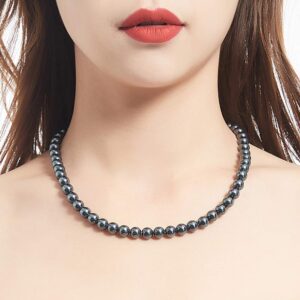 Beaded Strand Pearl Choker Necklace - Fashion Jewelry Birthday Gifts For Women(22-8mm Black)