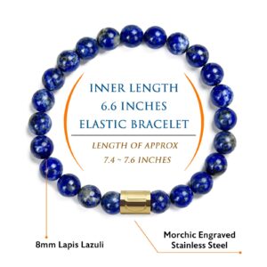 Morchic Lapis Lazuli Stone Gem Semi Precious Stretch Bracelet for Women Men Unisex, Real Natural Blue Gemstone 8mm Beads, Classic Simple Design Cuff Birthday Gift 7.5 Inch