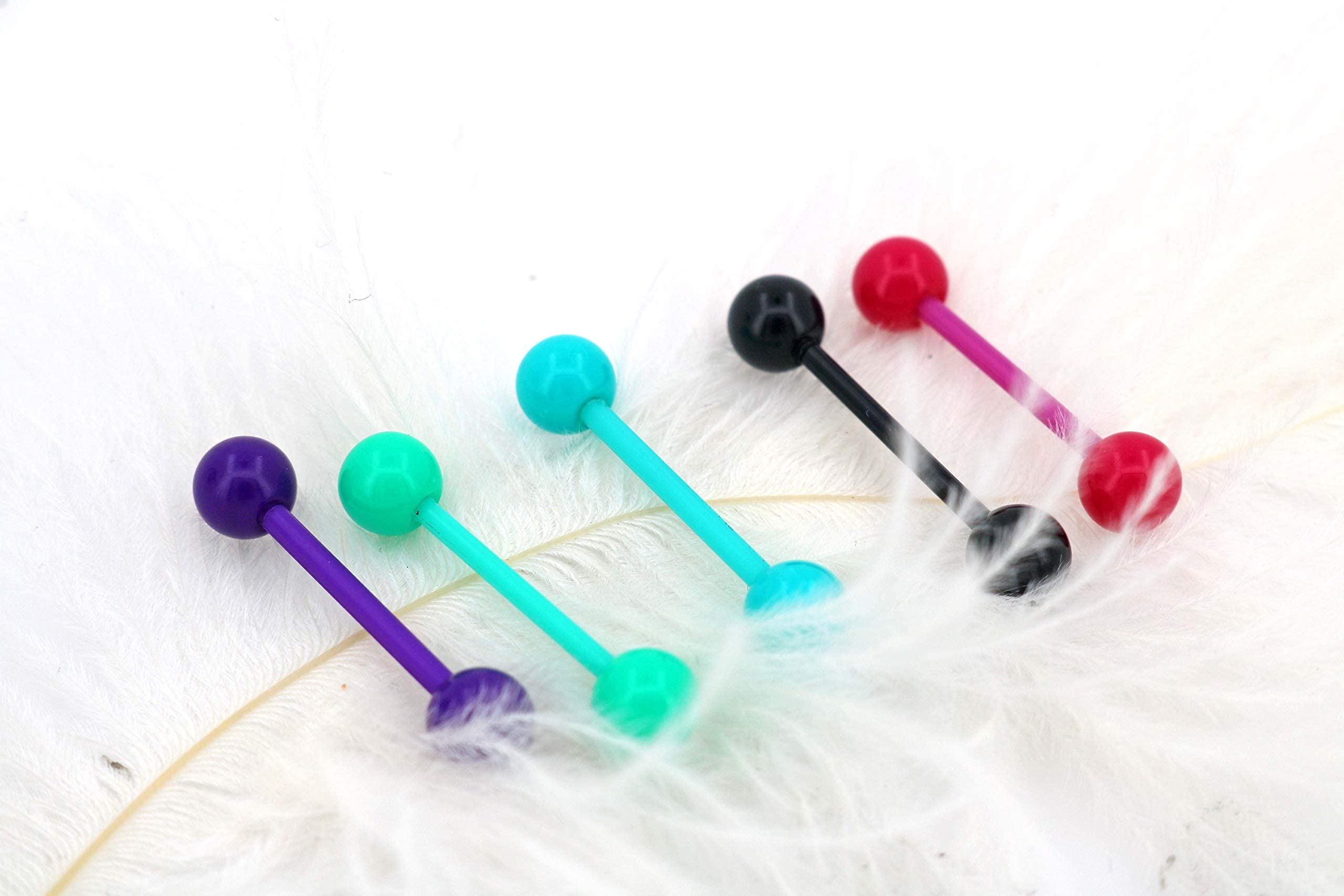 OUFER 14G 5PCS Soft Acrylic Tongue Rings Barbell Colorful Tongue Barbell Tongue Piercing for Women