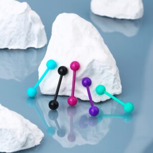 OUFER 14G 5PCS Soft Acrylic Tongue Rings Barbell Colorful Tongue Barbell Tongue Piercing for Women