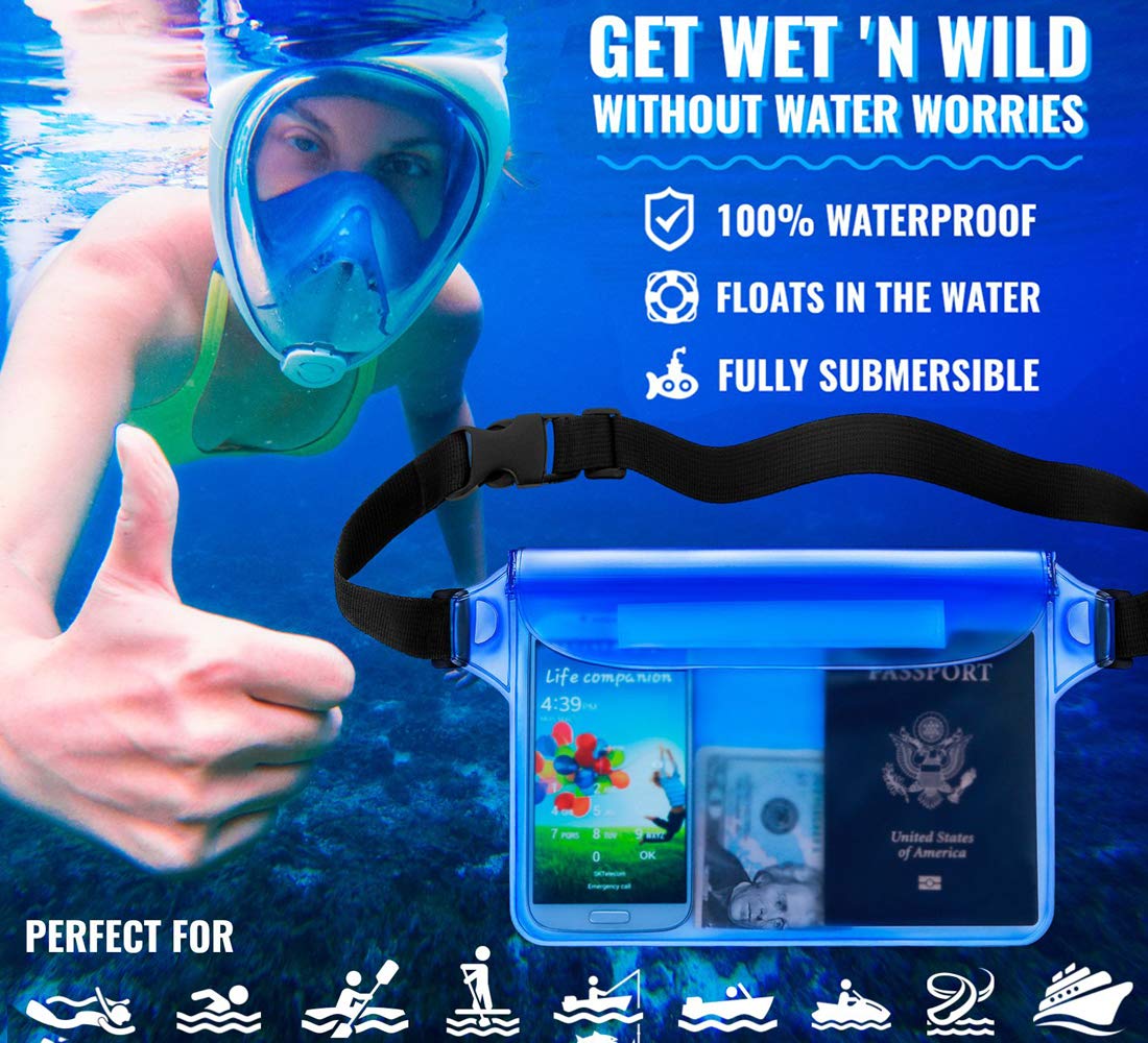 Tonando Waterproof Bags with Waist Shoulder Strap Best Dry Pouch Case to Keep Phone and Valuables Dry and Safe Perfect for Boating Swimming Snorkeling Kayaking Beach Water Parks