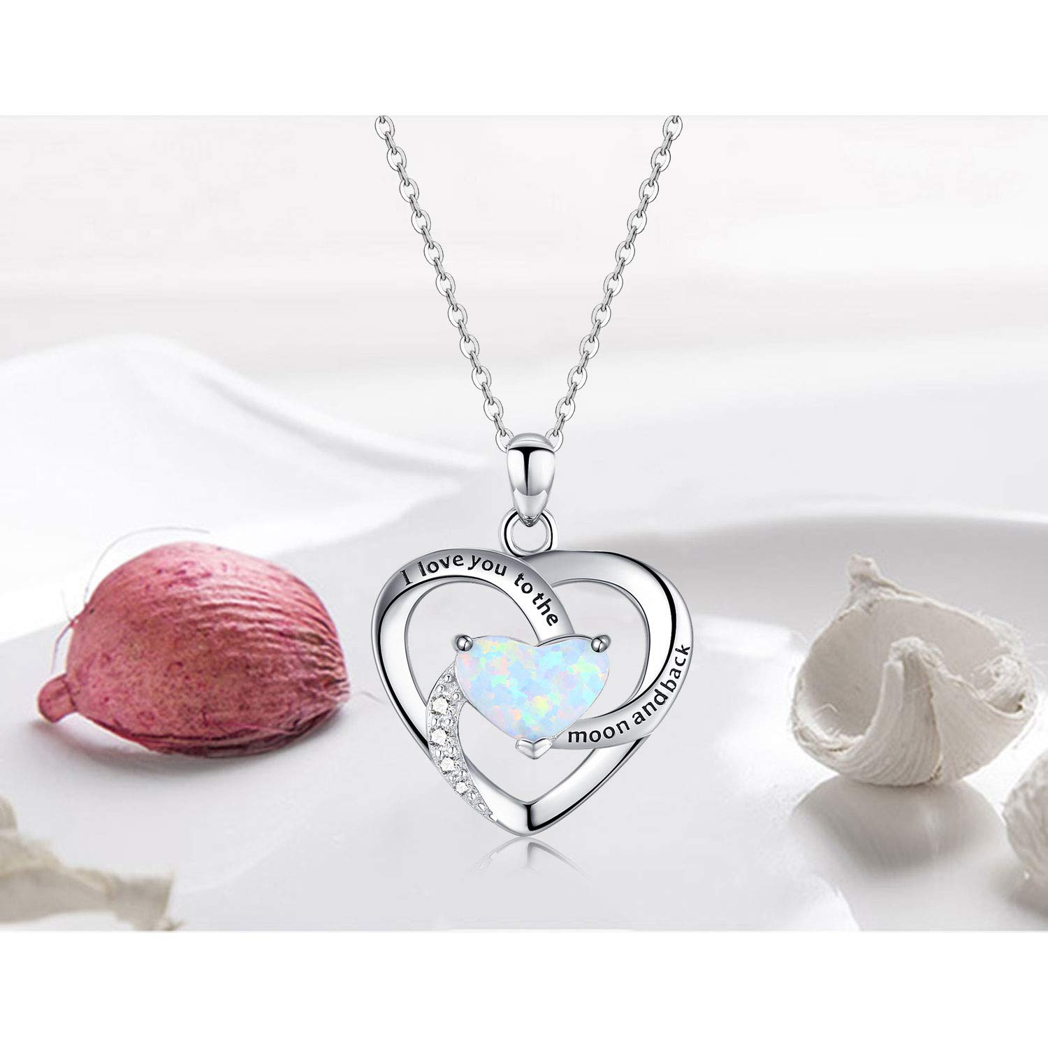 Cuoka Womens Heart Necklace Opal Jewelry I Love You To The Moon And Back Necklace Love Necklace Mother Son Gift Sister Gift Graduation Gift