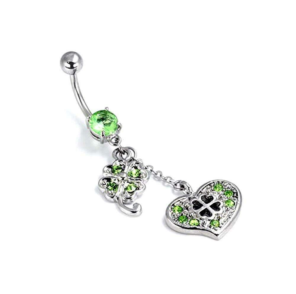 Body Accentz Belly Button Ring 14g 7/16'' Irish Luck 4 Four Leaf Clover Shamrock Navel Lucky