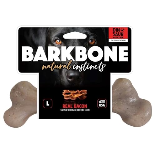 Pet Qwerks Dinosaur BarkBone - Nylon Dog Bone for Aggressive Chewers - Bacon Flavor - 6.5"