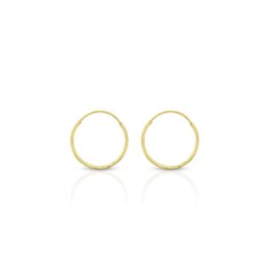 14k solid gold endless diamond-cut hoop earrings sizes 10mm - 20mm and 3-pair sets, 14k gold thin hoop earrings, cartilage earrings, helix earring, nose hoop, tragus earring, 100% real 14k gold (10mm)