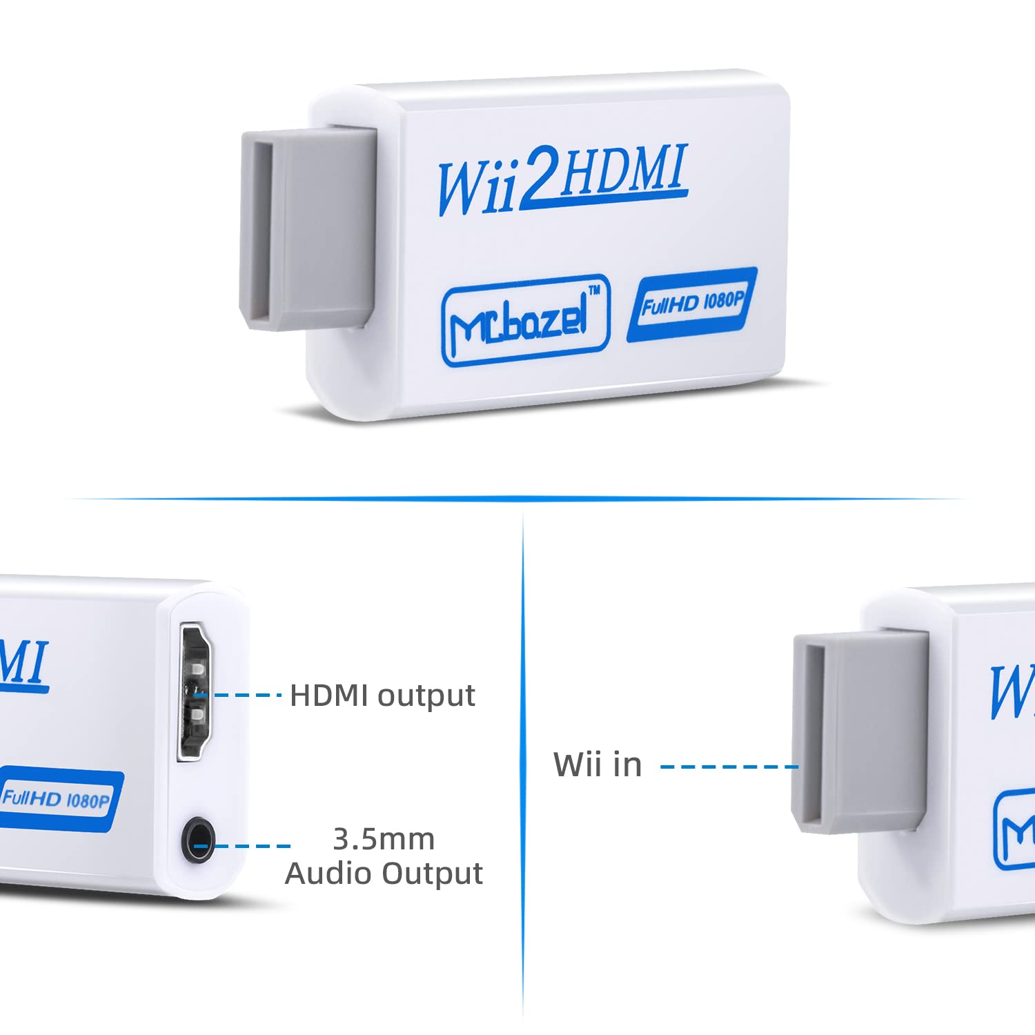 Mcbazel Wii to HDMI 1080p 720p Connector Output Video & 3.5mm Audio Supports All Wii Display Modes NTSC 480i 480p, PAL 576i