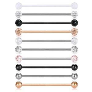 MODRSA 10pcs 14G Stainless Steel Industrial Barbell Earring Cartilage Body Piercing Jewelry 32mm Industrial Piercing Bar