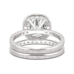 Charles & Colvard Created Moissanite 8mm Round Cut Bridal Ring Set for Women | 2.87 cttw DEW | Lab Grown | Solid 14K White Gold with Rhodium | Size 9