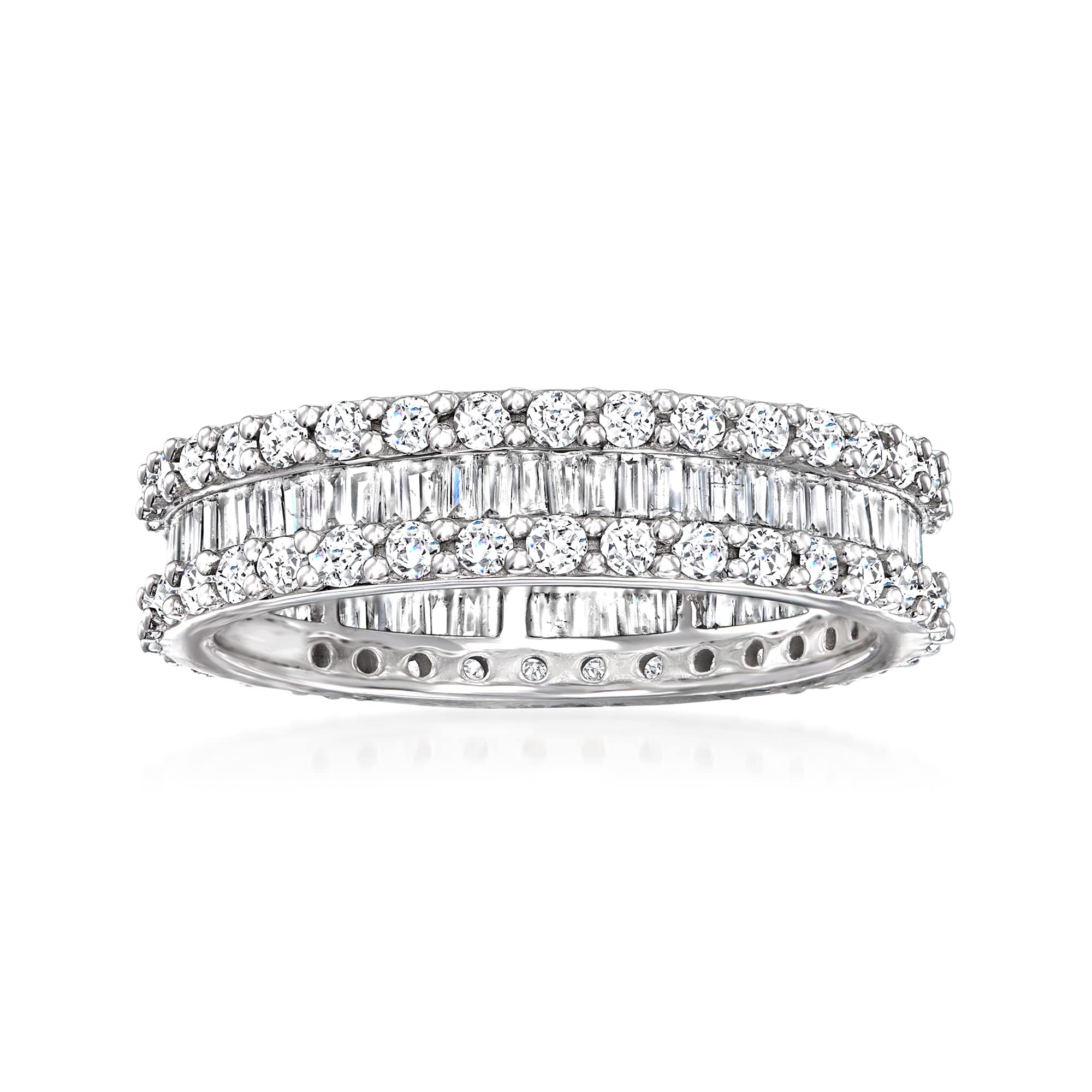 Ross-Simons 1.50 ct. t.w. Baguette and Round Diamond Eternity Band in 14kt White Gold. Size 8