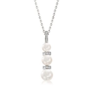 Ross-Simons 6-8.5mm Cultured Pearl and .10 ct. t.w. Diamond Pendant Necklace