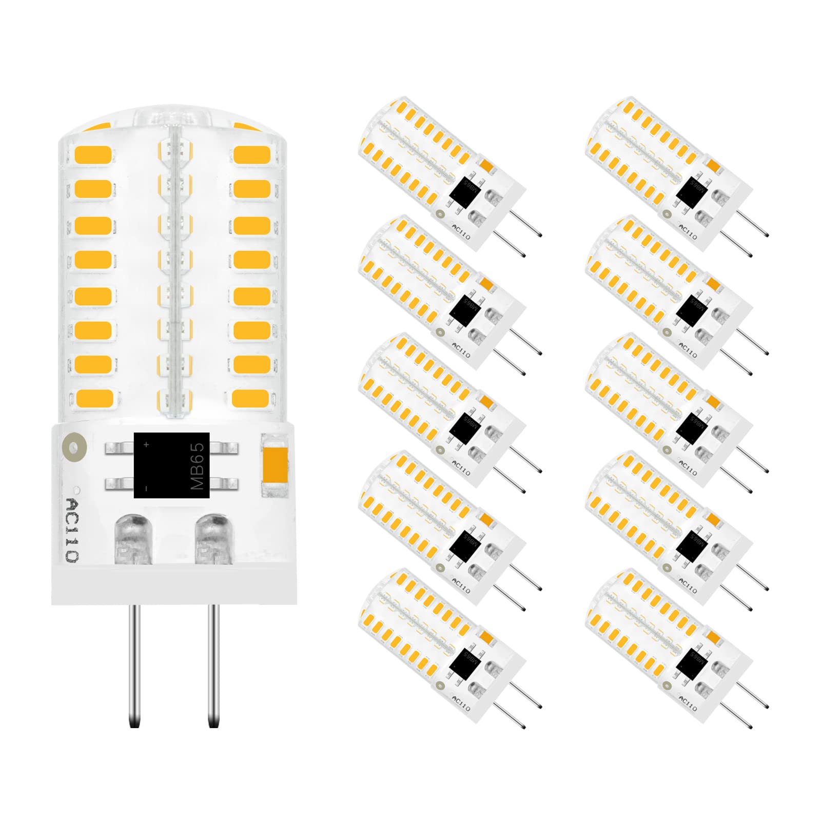 Dimmable LED G4 Bi-Pin Base Bulbs,AC 110V( Do Not Use in Low Voltage 12V), 3W(Equivalent to 20W 30W T3 Halogen Track Bulb), Warm White 3000K, Home Lighting,Landscape Light,Ceiling Lights,10-Pack