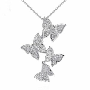 XINSHUN Real 925 Sterling Silver Long Zircon Butterfly Necklaces Necklace for Women Ladies