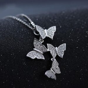 XINSHUN Real 925 Sterling Silver Long Zircon Butterfly Necklaces Necklace for Women Ladies