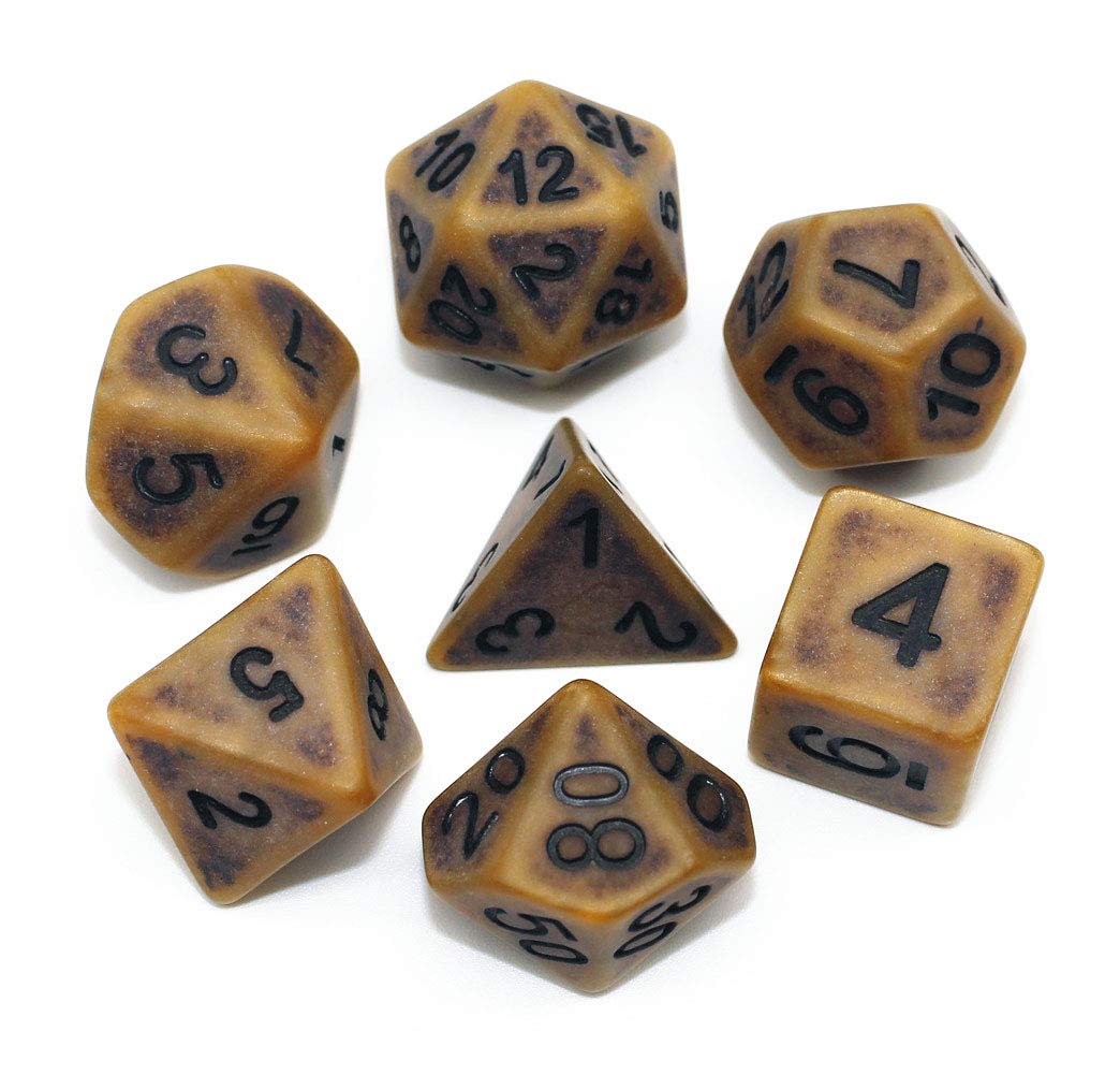 DND Dice Set Ancient RPG Dice for Dungeons and Dragons(D&D) Pathfinder MTG Tabletop Role Playing Game Polyhedral 7-Die Dice Group (Coffee Brown)