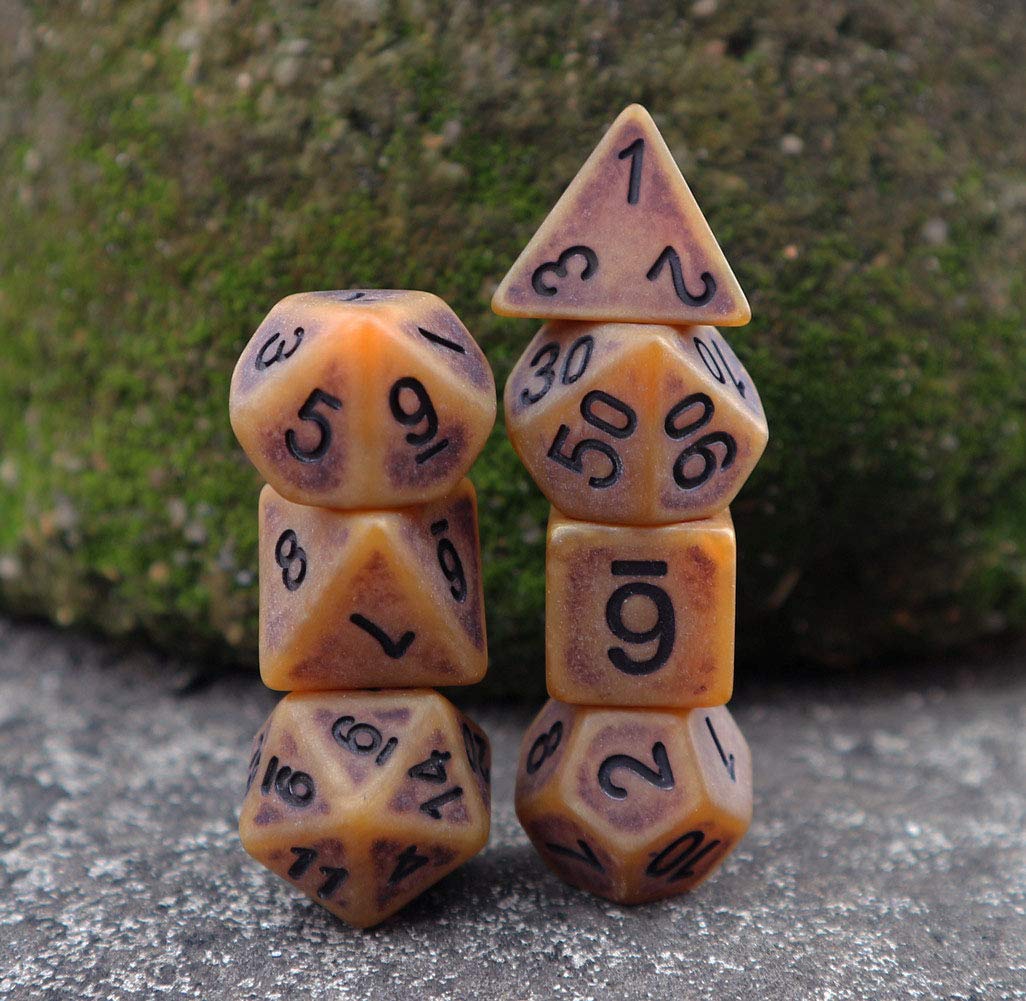 DND Dice Set Ancient RPG Dice for Dungeons and Dragons(D&D) Pathfinder MTG Tabletop Role Playing Game Polyhedral 7-Die Dice Group (Coffee Brown)