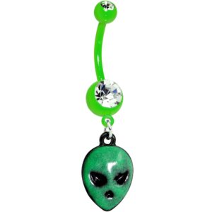 Body Candy Green Plated Steel Navel Ring Piercing Glow in the Dark Alien Dangle Belly Button Ring