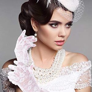 Skylety 3 Pairs Women Lace Floral Gloves Elegant Short Lace Gloves Ladies Tea Party Gloves for Opera Wedding Diner Party(Black, White, Beige)