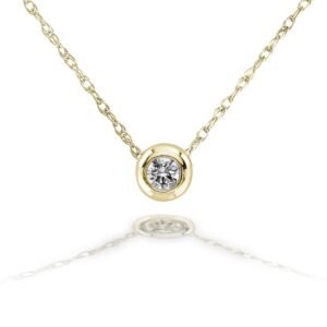 kobelli tiny diamond solitaire bezel necklace in 14k gold (18" chain)