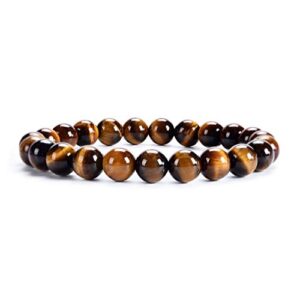 Cherry Tree Collection - Small, Medium, Large Sizes - Gemstone Beaded Bracelets For Women and Men - 8mm Round Beads (Tiger's Eye - Medium)