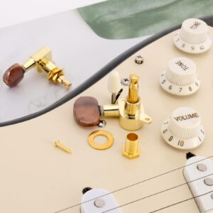 Swhmc 3R 3L Semi-Closed Golden Guitar String Tuners Tuning Keys Pegs Machine Heads Knobs Locking Tuners for Acoustic, Electric Guitar