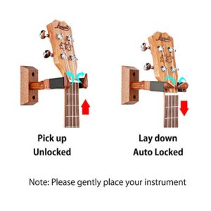 Ukulele Wall Mount Hanger, Auto Lock Ukulele Hanger, Hard Wood Base Ukulele Holder, For Ukulele/ Violin/ Banjo/ Mandolin Wall Mount Hook Stand