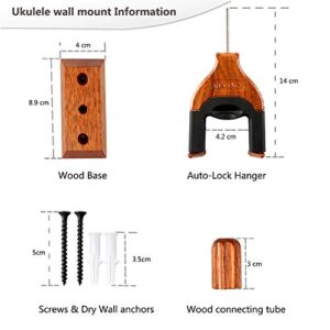 Ukulele Wall Mount Hanger, Auto Lock Ukulele Hanger, Hard Wood Base Ukulele Holder, For Ukulele/ Violin/ Banjo/ Mandolin Wall Mount Hook Stand