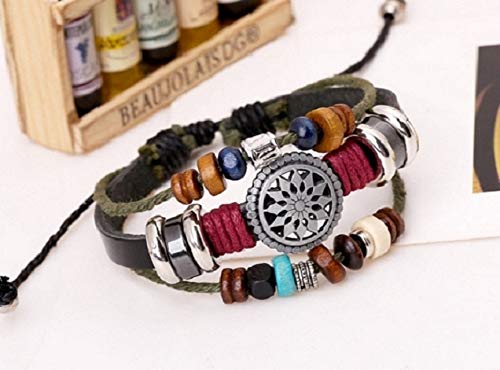 Harlorki Women Lady Men's Bohemia Style Beaded Multilayer Hand Woven Bracelet Pendent Charm Wrist Bangle Wristband Fashion Jewelry