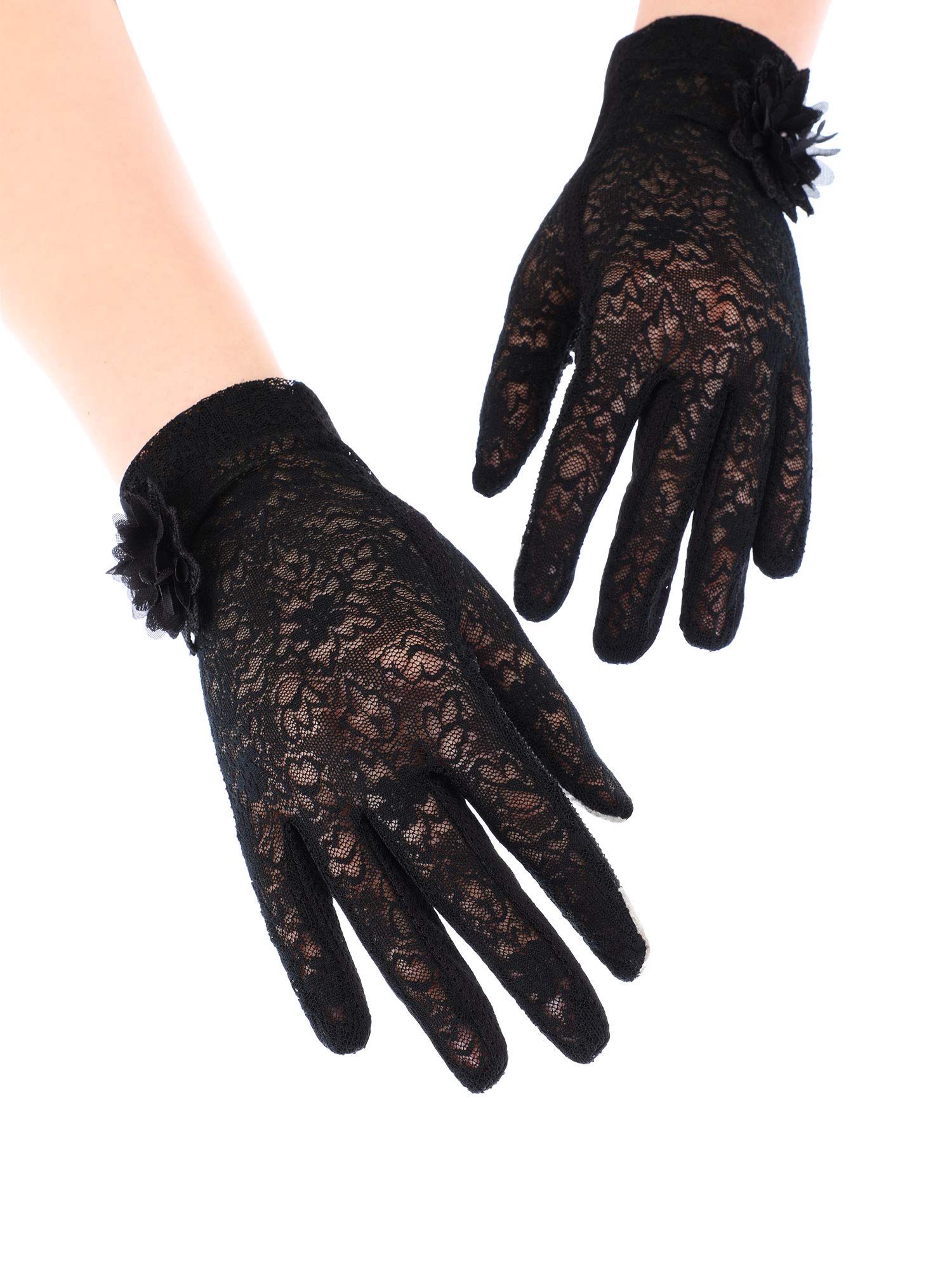 3 Pairs Women Lace Gloves Dress Gloves Floral Lace Gloves for Tea Party Wedding Dinner(Black, White, Skin Color)